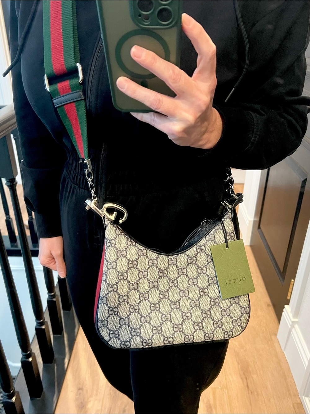 Gucci Attaché Small GG Supreme Shoulder Bag 699409 Web Strap & Leather Strap NWT - Picture 7 of 11